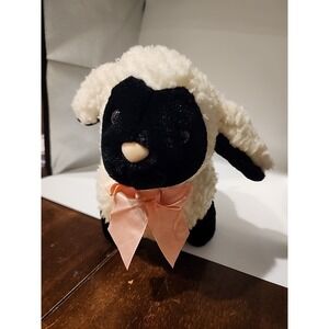 Vintage Yangjee Lamb Sheep Plush Stuffed Toy Wooly Sherpa Pink Bow 9" Yang Jee